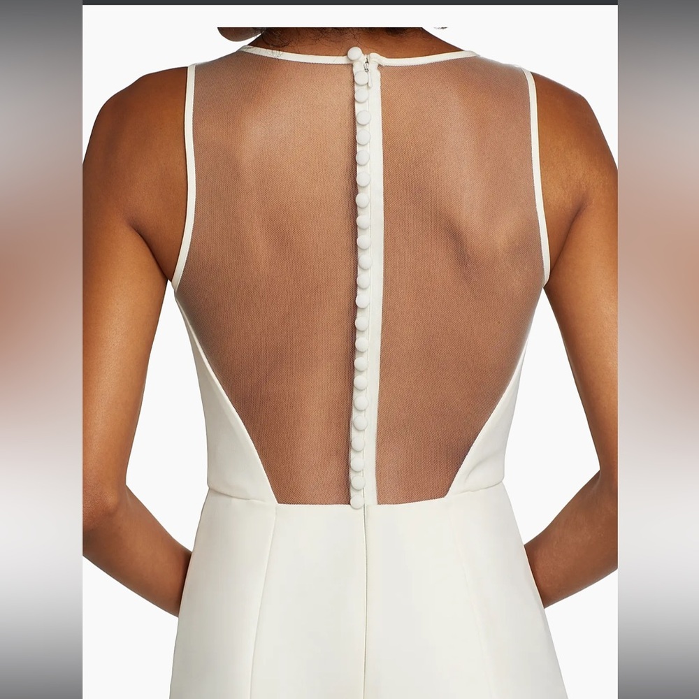 Amsale Ivory Sheer-Back Button Gown